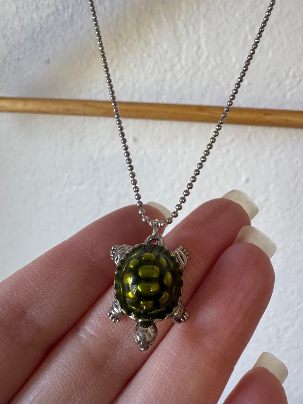 Silver Tone Enamel Turtle Necklace